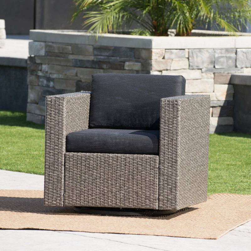 Budget 👏 GDFStudio GDF Studio Venice Outdoor Wicker Swivel Club Chair, Mix Black/Dark Gray, Single 🥰 - Image 2