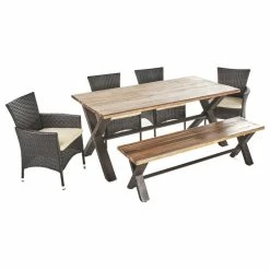 Top 10 โจ GDFStudio GDF Studio 6-Piece Trellis Outdoor Wood Dining Set With Wicker Dining Chairs ๐