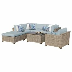 Deals 🎉 TKClassics TK Classics Monterey 7 Pc Outdoor Wicker Sectional Sofa Set In Light Blue ✔️