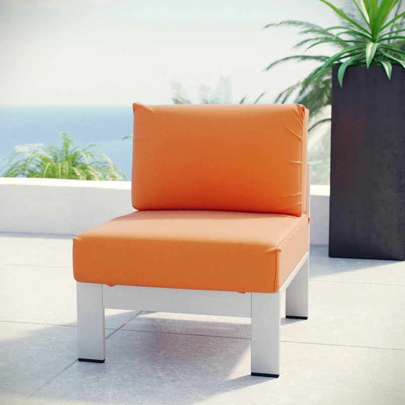 Best deal 😀 LexMod Shore Armless Sectional Outdoor Aluminum Chair, Silver Orange 👍 - Image 5