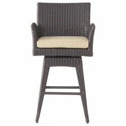 Promo 😍 GDFStudio GDF Studio Royer Outdoor Wicker Brown Swivel Barstool 😍