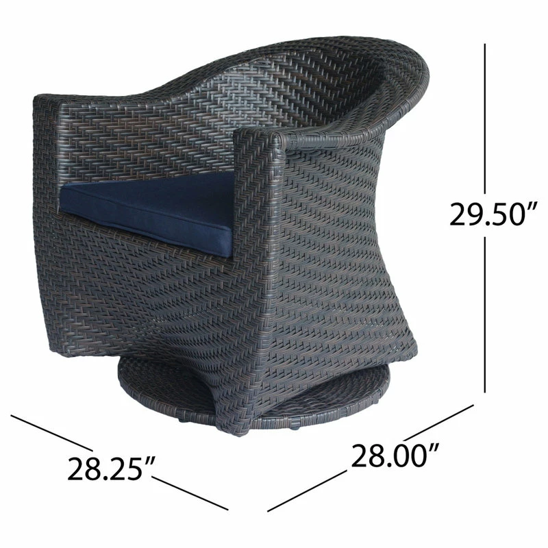 Flash Sale 🌟 GDFStudio GDF Studio Koch Outdoor Wicher Swivel Chair, Multi Brown/Navy 🤩 - Image 3