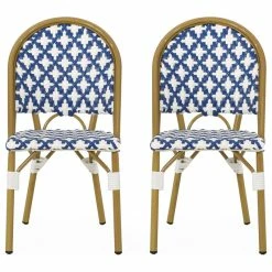 Best reviews of 🤩 GDFStudio Bronson Outdoor French Bistro Chair, Set Of 2, Blue/White/Bamboo Print Finish 🔥