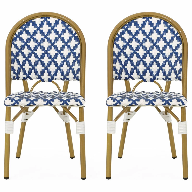 Best reviews of 🤩 GDFStudio Bronson Outdoor French Bistro Chair, Set Of 2, Blue/White/Bamboo Print Finish 🔥