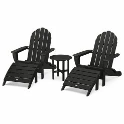 Cheap ⭐ Polywood Classic Oversized Curveback Adirondack 5-Piece Casual Set, Black 🔥