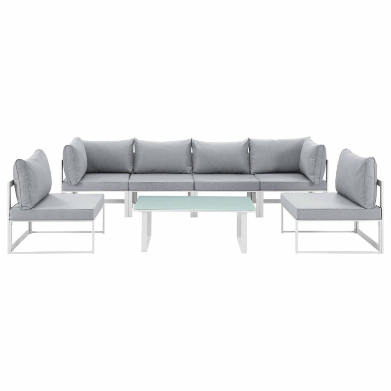 Best Sale ๐ฏ LexMod Fortuna 7-Piece Outdoor Aluminum Sectional Sofa Set, White Gray ๐ - Image 9