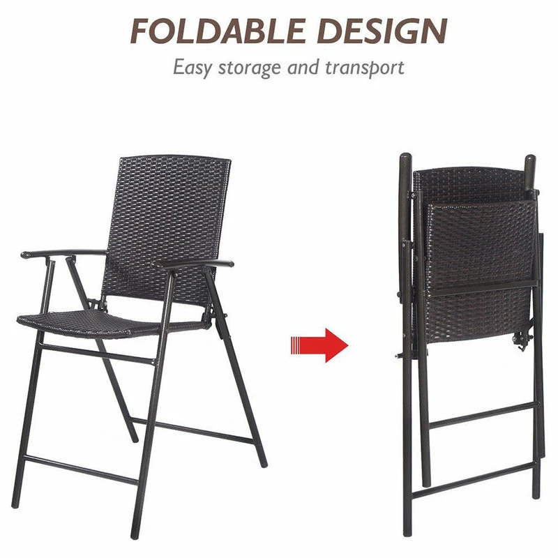 Best deal π Costway 4 PCS Folding Rattan Wicker Bar Stool Chair Indoor &Outdoor Furni Brown π€© - Image 3