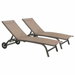 Outlet ⌛ Crestlive Products Adjustable Chaise Lounge Chair Outdoor Recliner With Wheels (Set Of 2), Brown 🛒