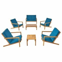 Cheap โ GDFStudio Leah Outdoor 6 Seater Acacia Wood Extended Chat Set, Brown Patina Finish, Dark T ๐ฅ