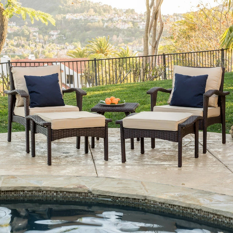 Discount ✨ GDFStudio GDF Studio 5-Piece Maui Outdoor Brown Wicker Seating With Cushions Set 🎁 - Image 2
