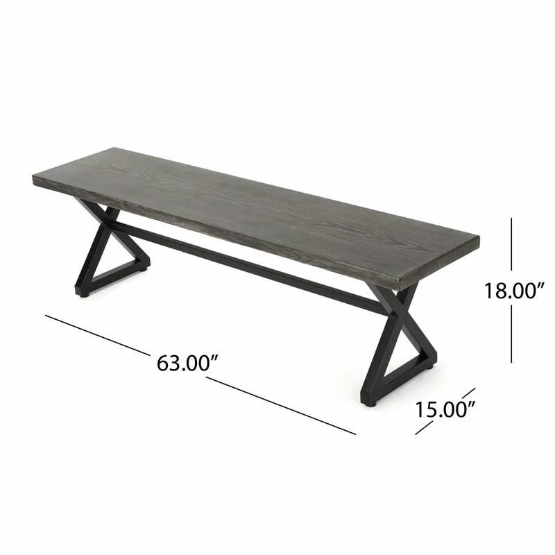 Wholesale 🛒 GDFStudio GDF Studio Rosarito Outdoor Aluminum Dining Bench With Black Steel Frame, Gray 😉 - Image 3