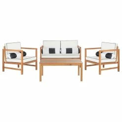Promo ๐ Safavieh Montez 4-Piece Outdoor Set With Accent Pillows, Teak Brown/Black ๐