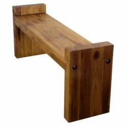 Best Pirce ๐ Strata Furniture 18x48" Traditional Wood Two Seat Block Bench In Oak ๐