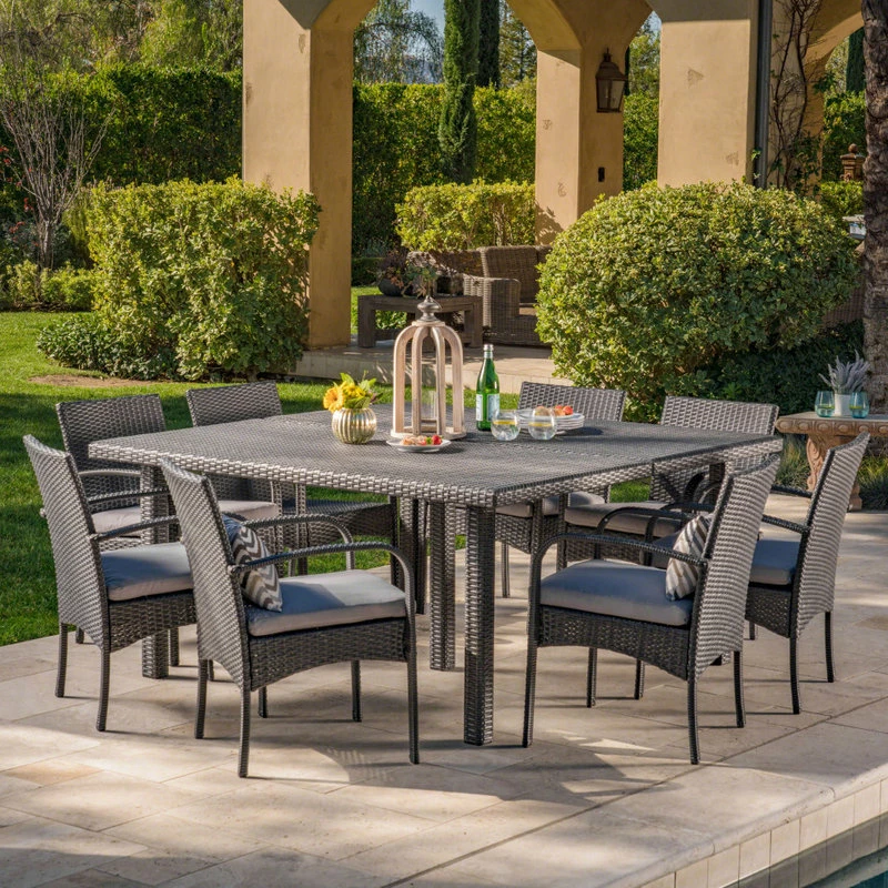 Best Sale ✨ GDFStudio GDF Studio 9-Piece Coral Outdoor Wicker Dining Set, Gray/Gray 🤩 - Image 2