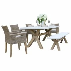 Best reviews of 🧨 Outdoor Interiors 6-Piece Ivory Composite, Wheat Wicker And Eucalyptus Wash Rectangle Dining Set 👍
