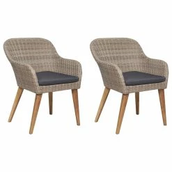Budget 🎁 Vida XL LLC VidaXL 2x Patio Chairs With Cushions Poly Rattan Brown Garden Dining Chair 👏