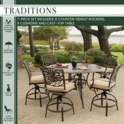 Deals 🥰 Hanover Traditions 7-Piece High-Dining Set With 56" Cast-top Table, Tan 😍