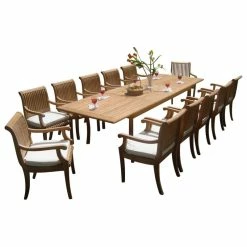 Wholesale 🧨 Teak Deals 13-Piece Outdoor Teak Dining Set, 117" Rectangle Table, 12 Giva Arm Chairs 🥰