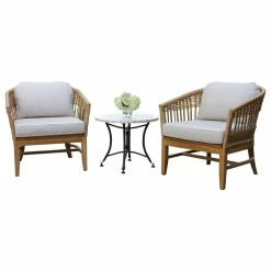 Hot Sale ๐ Outdoor Interiors 3-Piece Bohemian Teak And Wicker Armchair Set ๐