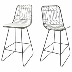 Outlet 💯 GDFStudio Hedy Outdoor Wire Counter Stools With Cushions, Set Of 2, Gray Finish/Ivory ⌛