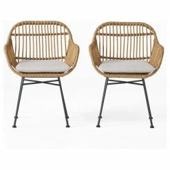Wholesale ๐ GDFStudio Rodney Outdoor Woven Faux Rattan Chairs With Cushions, Set Of 2, Light Brown, Be โจ