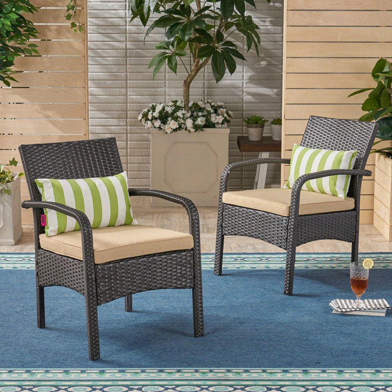 Promo 🤩 GDFStudio GDF Studio Otto Outdoor Wicker Club Chairs, Set Of 2, Brown/Tan 😉 - Image 2