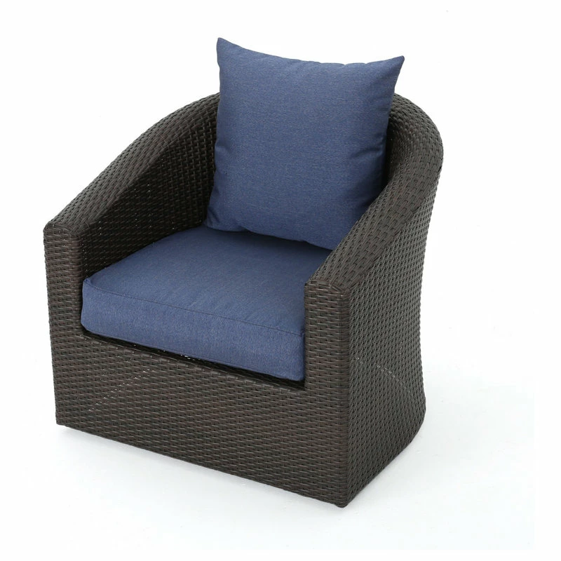 Best Pirce ๐งจ GDFStudio GDF Studio Dillard Outdoor Mix Brown Wicker Swivel Club Chair, Navy Blue, Set Of โ - Image 4