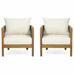 Coupon โจ GDFStudio Alden Outdoor Acacia Wood Club Chairs With Cushions, Set Of 2 ๐คฉ