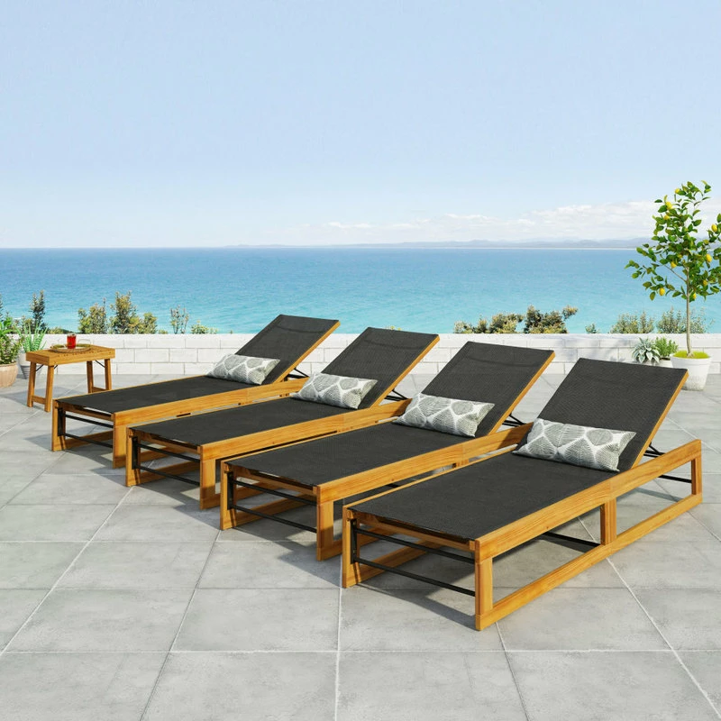 Best reviews of ๐ GDFStudio Leavitt Outdoor Mesh And Wood Adjustable Chaise Lounges, Set Of 4 ๐งจ - Image 2