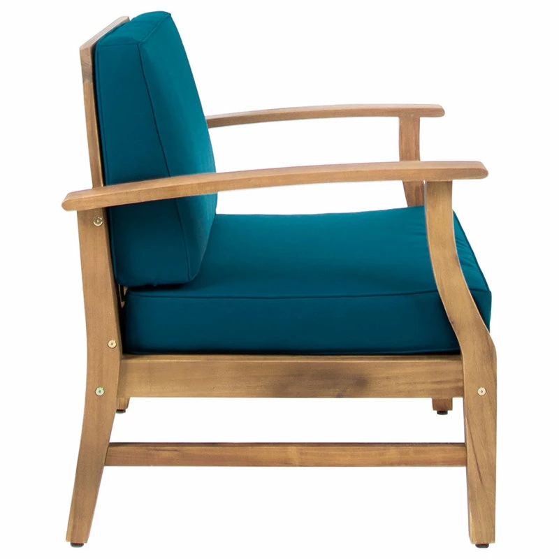 Deals 🔔 GDFStudio GDF Studio Pearl Outdoor Teak Acacia Wood Club Chairs With Cushion, Blue, Set Of 😀 - Image 8