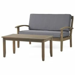 Wholesale ๐งจ GDFStudio GDF Studio Preston Outdoor Acacia Wood Loveseat And Coffee Table, Gray/Dark Gray ๐