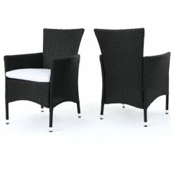 New ๐ GDFStudio GDF Studio Curtis Outdoor Wicker Dining Chairs With Cushions, Set Of 2, Black/Wh โค๏ธ