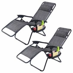 Budget โ๏ธ Costway 2PC Folding Zero Gravity Reclining Lounge Chairs Patio W/Utility Tray ๐