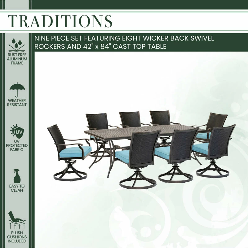 Promo โจ Hanover Traditions 9-Piece Dining Set, Cast-Top Table, Blue/Bronze โ๏ธ - Image 2