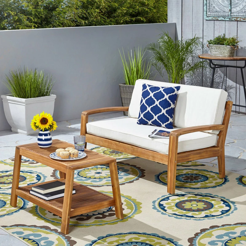 Best reviews of 😉 GDFStudio GDF Studio Christian Outdoor Acacia Wood Loveseat/Coffee Set, Teak Finish/Beige ⌛ - Image 3