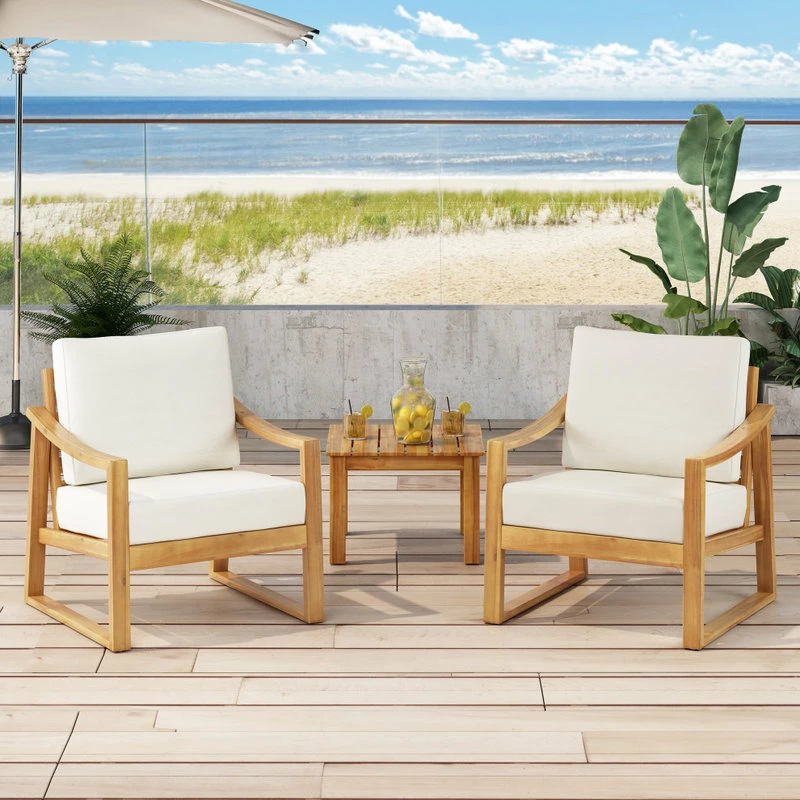 Brand new 🌟 GDFStudio Jad Outdoor Acacia Club Chairs With Water Resistant Cushions, Set Of 2, Teak Fin 🔔 - Image 2