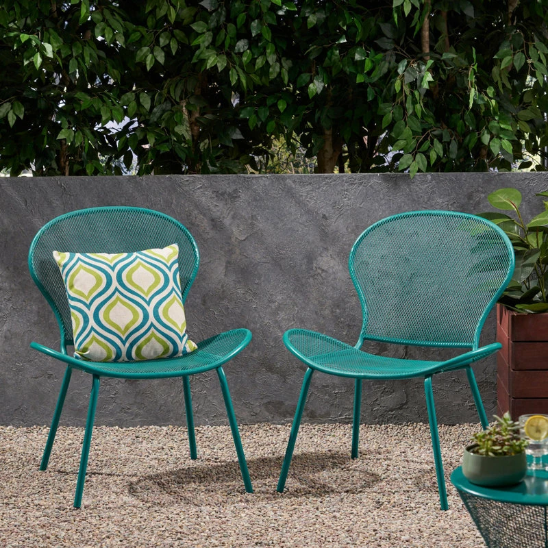 Budget 😍 GDFStudio Bernice Modern Outdoor Iron Club Chair, Set Of 2, Matte Teal 🎉 - Image 2