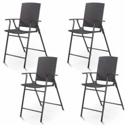 Best deal ๐ Costway 4 PCS Folding Rattan Wicker Bar Stool Chair Indoor &Outdoor Furni Brown ๐คฉ