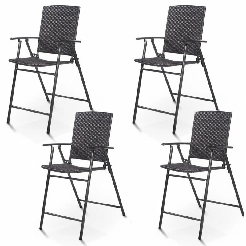 Best deal π Costway 4 PCS Folding Rattan Wicker Bar Stool Chair Indoor &Outdoor Furni Brown π€©