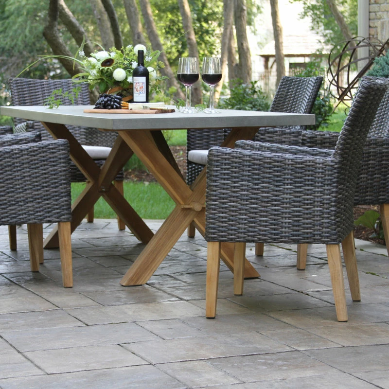 Outlet ⭐ Outdoor Interiors 7-Piece Teak And Composite Top Table Set With Slate Brown Dining Chairs 🔥 - Image 3