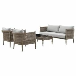 Brand new ๐ Armen Living Safari 4-Piece Outdoor Aluminum And Rope Seating Set With Beige Cushions ๐งจ