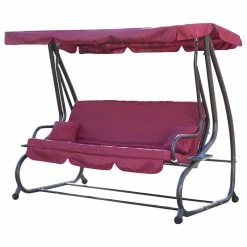 Hot Sale 🥰 Belleze Outdoor Swing Bed Hammock Tilt Canopy With Steel Frame, Burgundy 😀