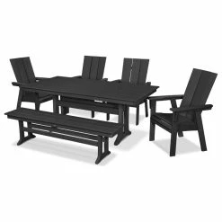 Best reviews of ๐ฅ POLYWOOD Modern Adirondack 6-Piece Farmhouse Dining Set With Bench, Black โญ