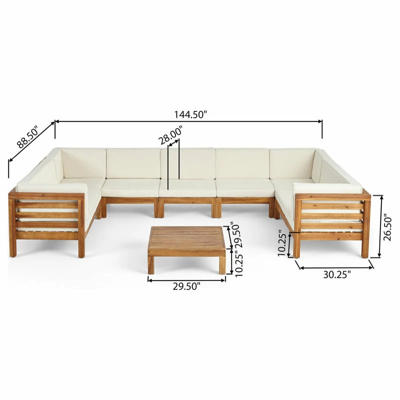 New 🔥 GDFStudio Emma Outdoor 9 Seater Acacia Wood Sectional Sofa Set, Beige ✨ - Image 3
