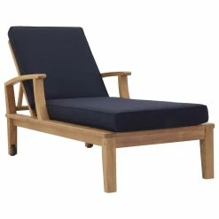 Hot Sale 😍 Modway Marina Outdoor Patio Teak Single Chaise, Natual Navy 🔥
