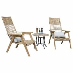 Wholesale ๐ Outdoor Interiors 3-Piece Teak Bohemian Basket Lounger Set With Matte Stone Accent Table โค๏ธ