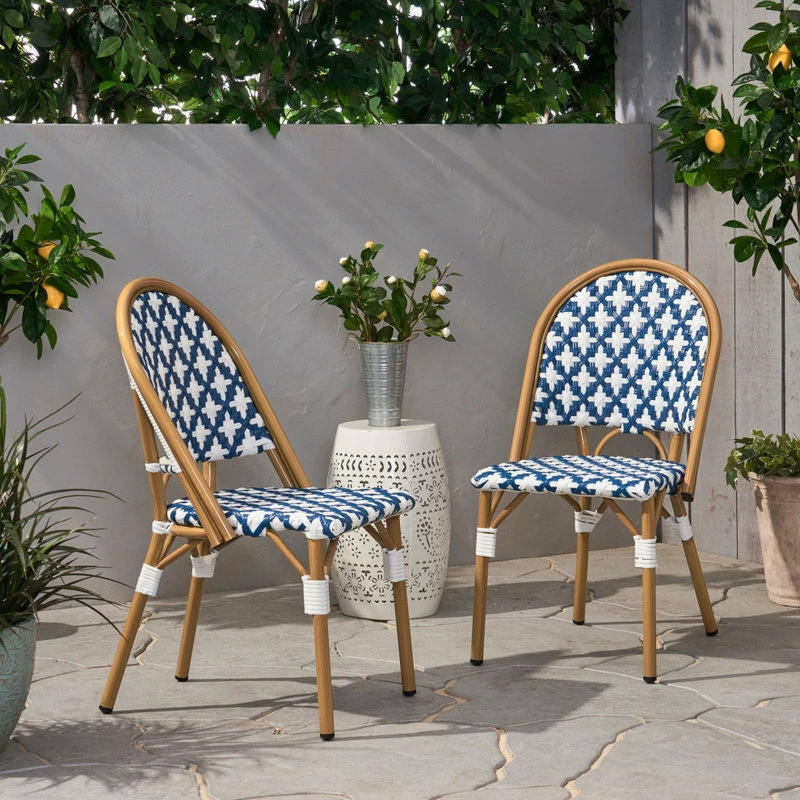 Best reviews of 🤩 GDFStudio Bronson Outdoor French Bistro Chair, Set Of 2, Blue/White/Bamboo Print Finish 🔥 - Image 2