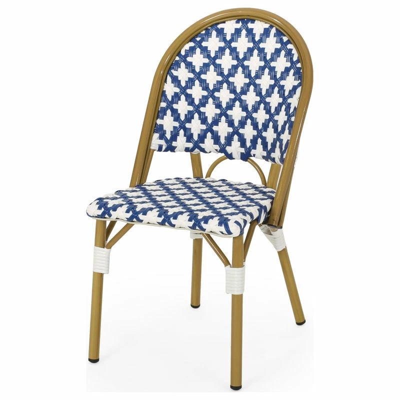 Best reviews of 🤩 GDFStudio Bronson Outdoor French Bistro Chair, Set Of 2, Blue/White/Bamboo Print Finish 🔥 - Image 5