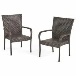 New ๐งจ GDFStudio Ferndale Outdoor Contemporary Wicker Stacking Chairs, Set Of 2, Multi-Brown ๐