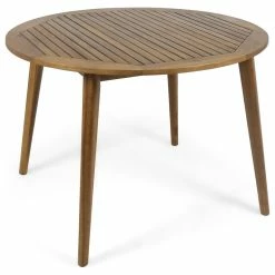 Best deal ⭐ GDFStudio GDF Studio Nick Outdoor Acacia Wood Round Dining Table, Teak Finish 🔔